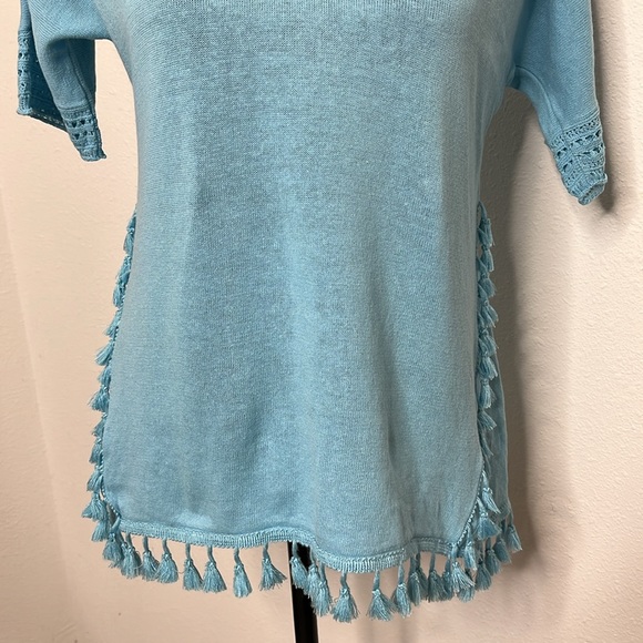 Chico’s size 0. Small Tassel trim pullover in tranquil blue - Picture 4 of 9